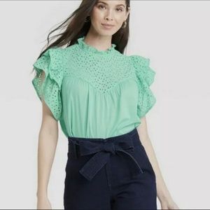 A New Day Women's Size M Meteor Green Flutter Shirt C5